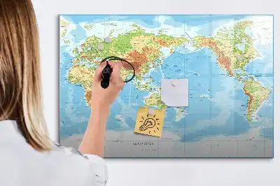 Carte physique du monde tableau magnétique pour dessiner