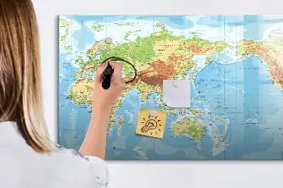 Carte physique du monde tableau magnétique pour dessiner