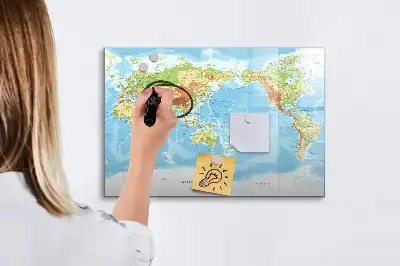 Carte physique du monde tableau magnétique pour dessiner