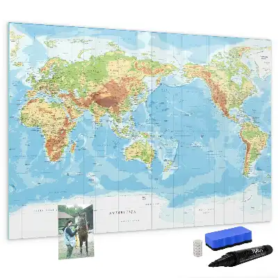 Carte physique du monde tableau magnétique pour dessiner