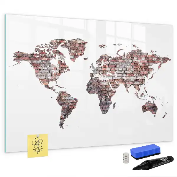 Carte du monde sur briques tableau magnétique pour dessiner