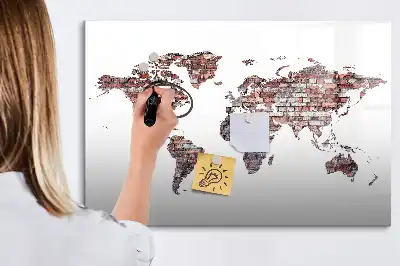 Carte du monde sur briques tableau magnétique pour dessiner