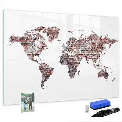 Carte du monde sur briques tableau magnétique pour dessiner