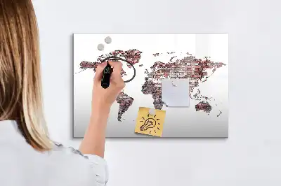 Carte du monde sur briques tableau magnétique pour dessiner