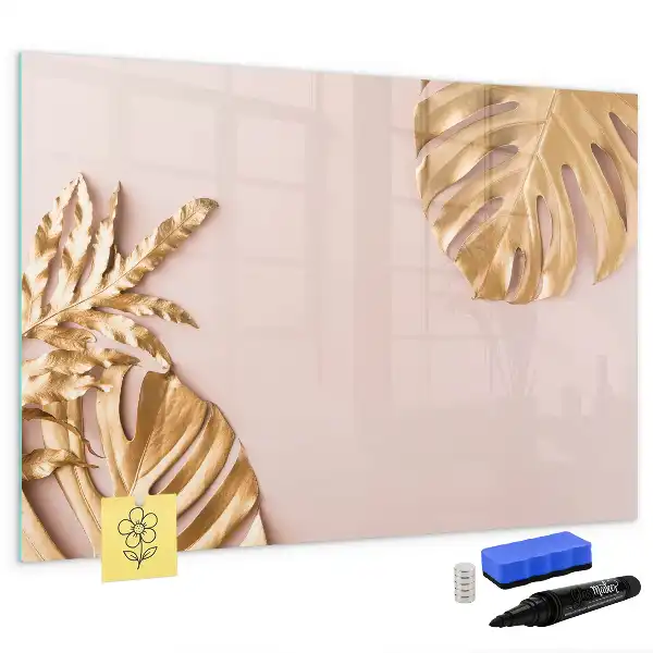 Tableau magnétique pour dessiner motif feuilles tropicales dorées