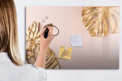 Tableau magnétique pour dessiner motif feuilles tropicales dorées