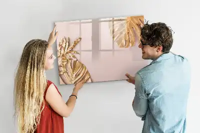 Tableau magnétique pour dessiner motif feuilles tropicales dorées