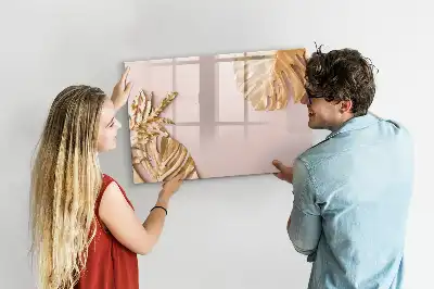 Tableau magnétique pour dessiner motif feuilles tropicales dorées