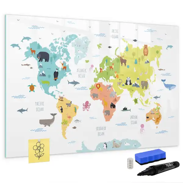 Tableau magnétique à dessiner carte du monde des animaux