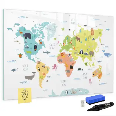 Tableau magnétique à dessiner carte du monde des animaux