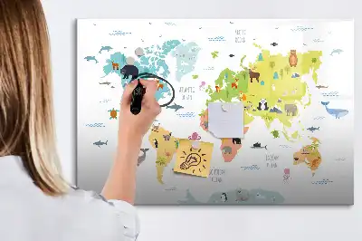 Tableau magnétique à dessiner carte du monde des animaux