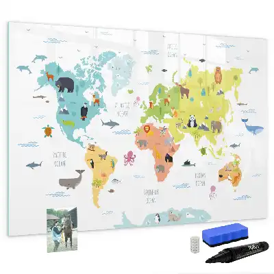 Tableau magnétique à dessiner carte du monde des animaux