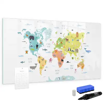 Tableau magnétique à dessiner carte du monde des animaux