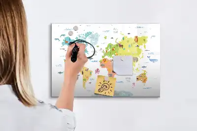 Tableau magnétique à dessiner carte du monde des animaux