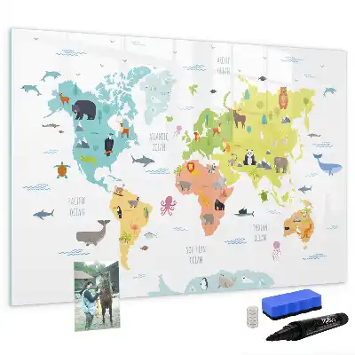 Tableau magnétique à dessiner carte du monde des animaux