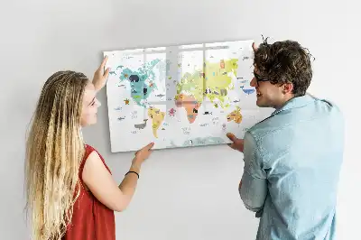 Tableau magnétique à dessiner carte du monde des animaux
