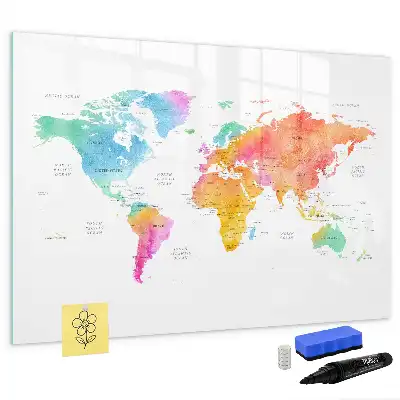 Carte du monde en aquarelle tableau magnétique à dessiner