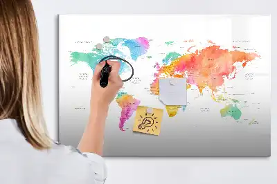 Carte du monde en aquarelle tableau magnétique à dessiner