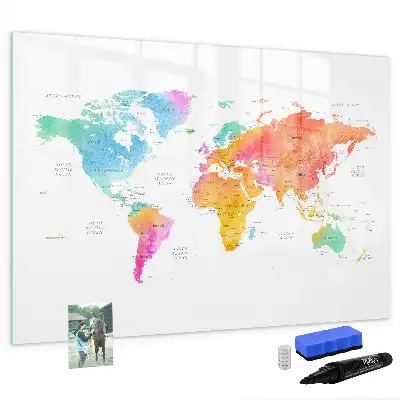 Carte du monde en aquarelle tableau magnétique à dessiner