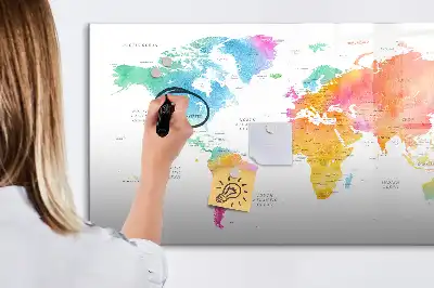 Carte du monde en aquarelle tableau magnétique à dessiner