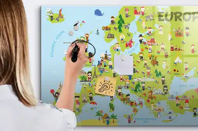 Tableau magnétique à dessiner carte du monde avec drapeaux