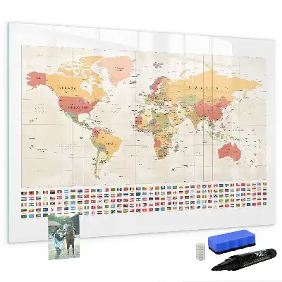 Tableau magnétique à dessiner motif carte du monde