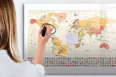 Tableau magnétique à dessiner motif carte du monde