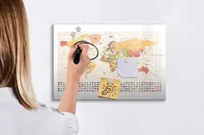 Tableau magnétique à dessiner motif carte du monde