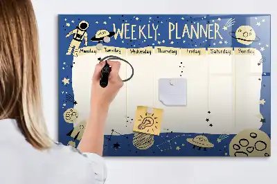 Tableau magnétique à dessiner planificateur hebdomadaire motif cosmique