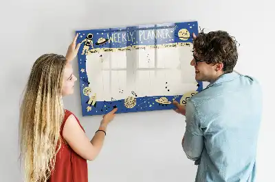 Tableau magnétique à dessiner planificateur hebdomadaire motif cosmique
