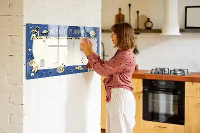Tableau magnétique à dessiner planificateur hebdomadaire motif cosmique