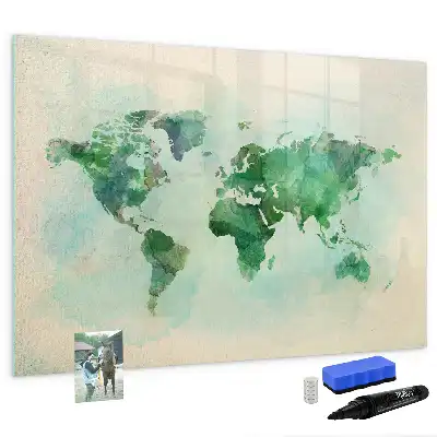 Carte du monde en aquarelle tableau magnétique pour dessiner