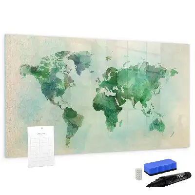 Carte du monde en aquarelle tableau magnétique pour dessiner