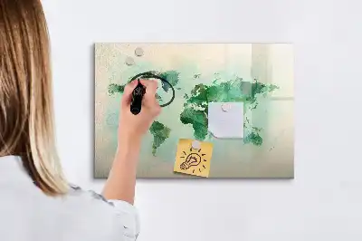 Carte du monde en aquarelle tableau magnétique pour dessiner
