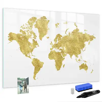 Tableau magnétique pour dessiner carte du monde dorée
