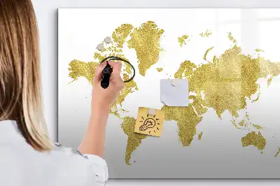 Tableau magnétique pour dessiner carte du monde dorée