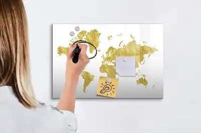 Tableau magnétique pour dessiner carte du monde dorée