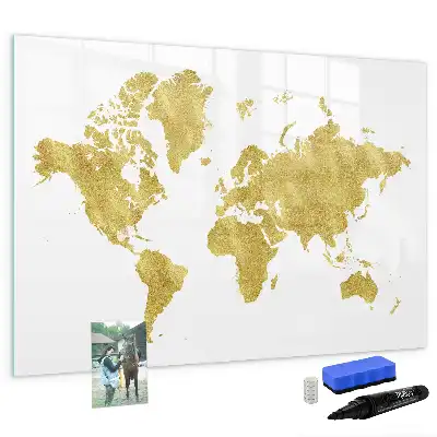 Tableau magnétique pour dessiner carte du monde dorée