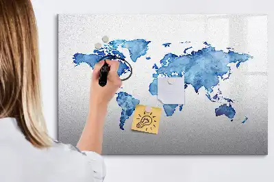 Tableau magnétique à dessiner carte du monde en aquarelle