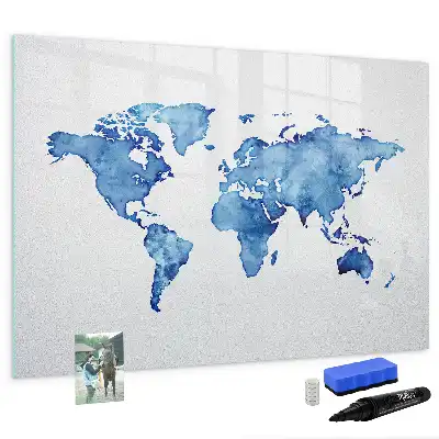 Tableau magnétique à dessiner carte du monde en aquarelle