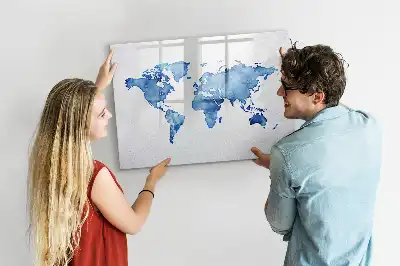 Tableau magnétique à dessiner carte du monde en aquarelle