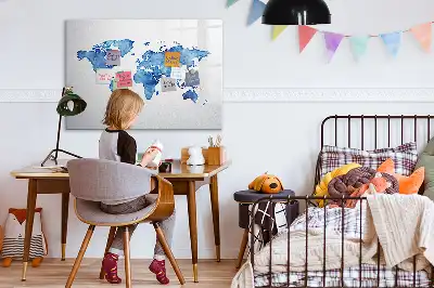 Tableau magnétique à dessiner carte du monde en aquarelle