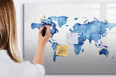 Tableau magnétique à dessiner carte du monde en aquarelle