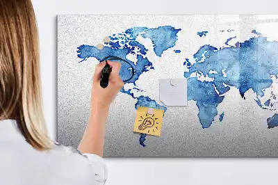 Tableau magnétique à dessiner carte du monde en aquarelle
