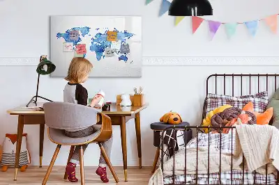 Tableau magnétique à dessiner carte du monde en aquarelle