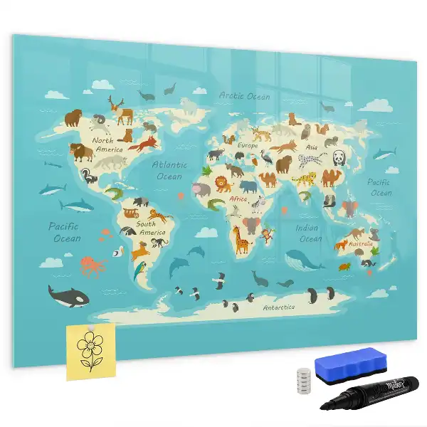 Carte du monde des animaux tableau magnétique pour dessiner