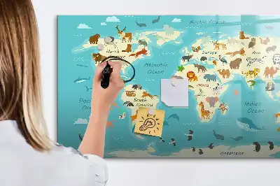 Carte du monde des animaux tableau magnétique pour dessiner