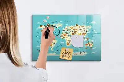 Carte du monde des animaux tableau magnétique pour dessiner