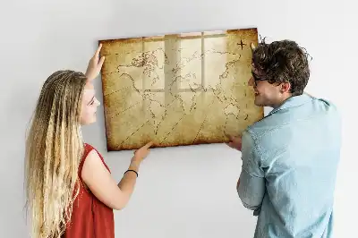 Tableau magnétique à dessiner motif ancienne carte du monde