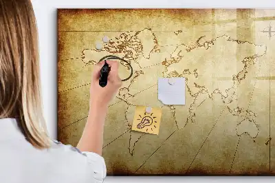 Tableau magnétique à dessiner motif ancienne carte du monde